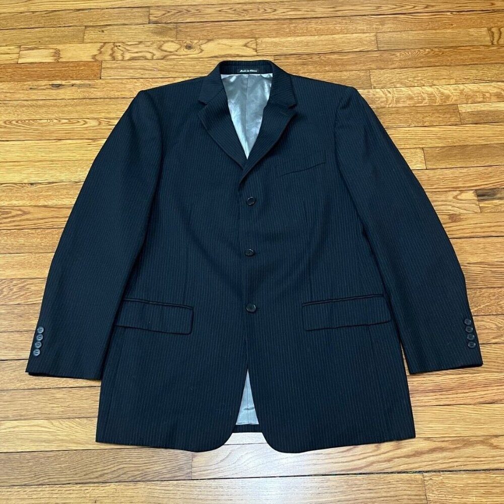 Axcess Claiborne Mens Blazer Jacket Size 42L Black Striped Wool Sport Coat